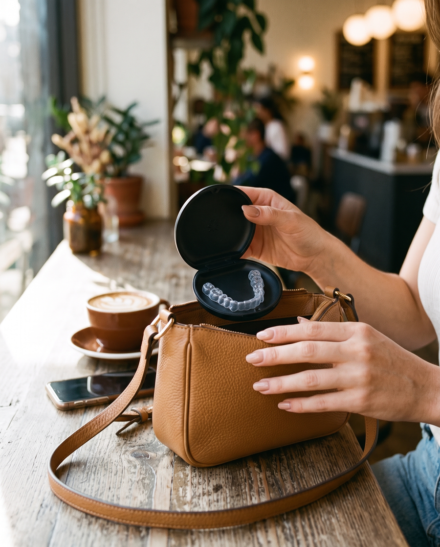 Pocket case with retainer going into a handbag