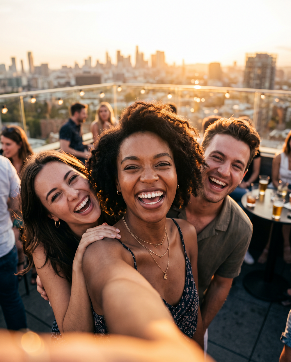 Friends laughing in a rooftop selfie