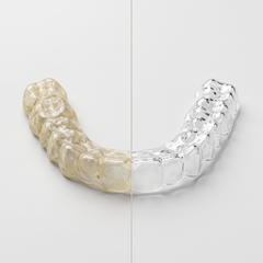 Cloudy retainer next to the same retainer, clear