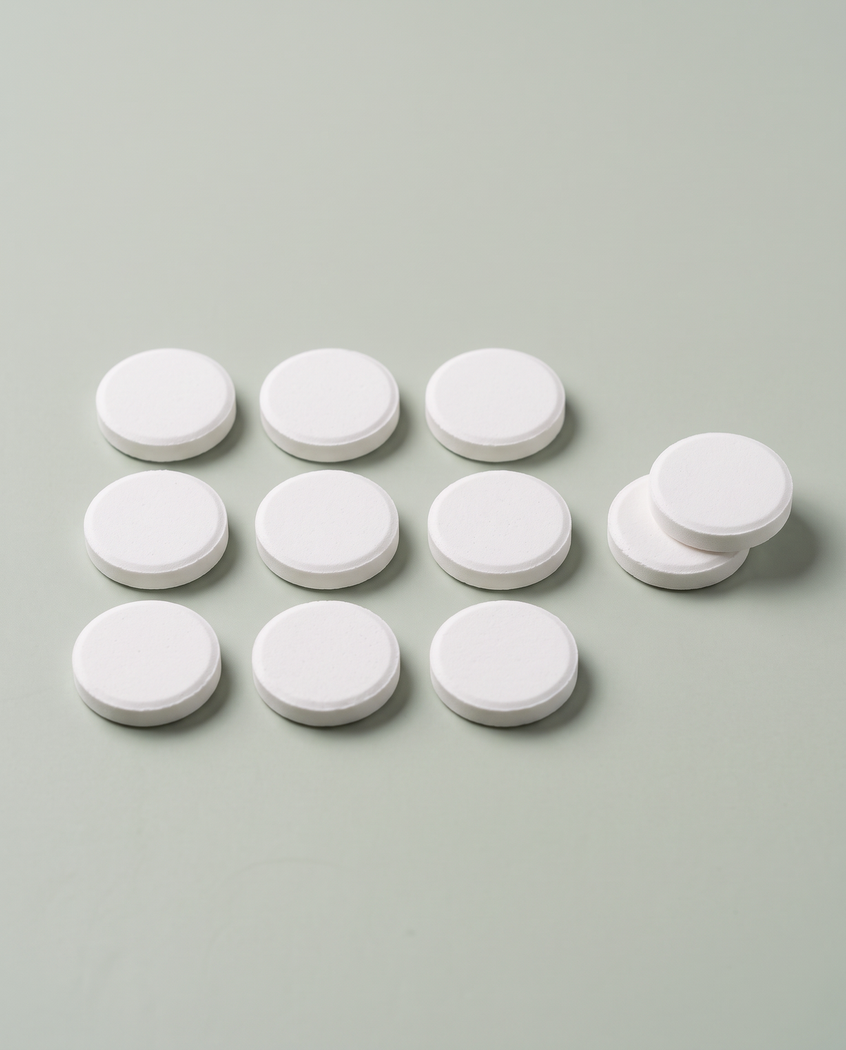 Round white cleaning tablets